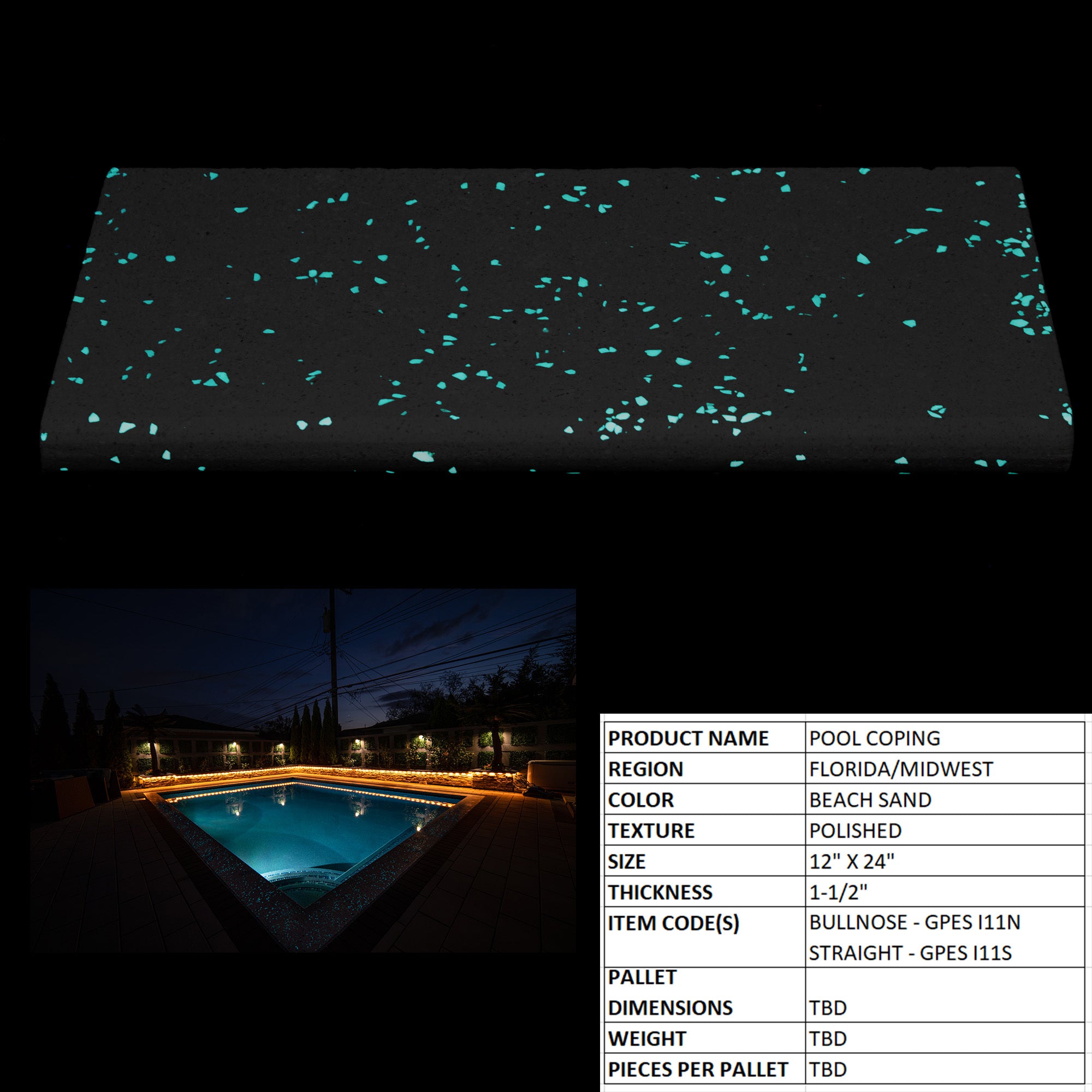 Pool Coping 12 x 24Beach Sand - Bullnose